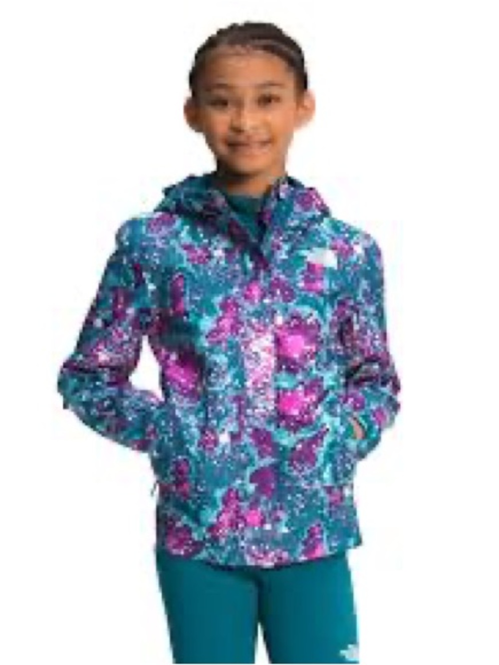 The North Face Kids Printed Resolve Reflective Jacket in Teal and Purple